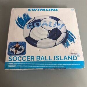 Swimline Soccer Ball Island Inflatable Pool Float 60 Inch Blue White Raft 90531